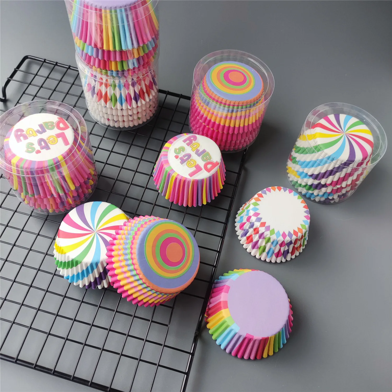100 teile/satz Muffin Cupcake Pappbecher Regenbogen Kuchen Formen Cupcake Liner Für Weihnachten Hochzeit Party Küche Backblech Kuchen Form – Detail 8