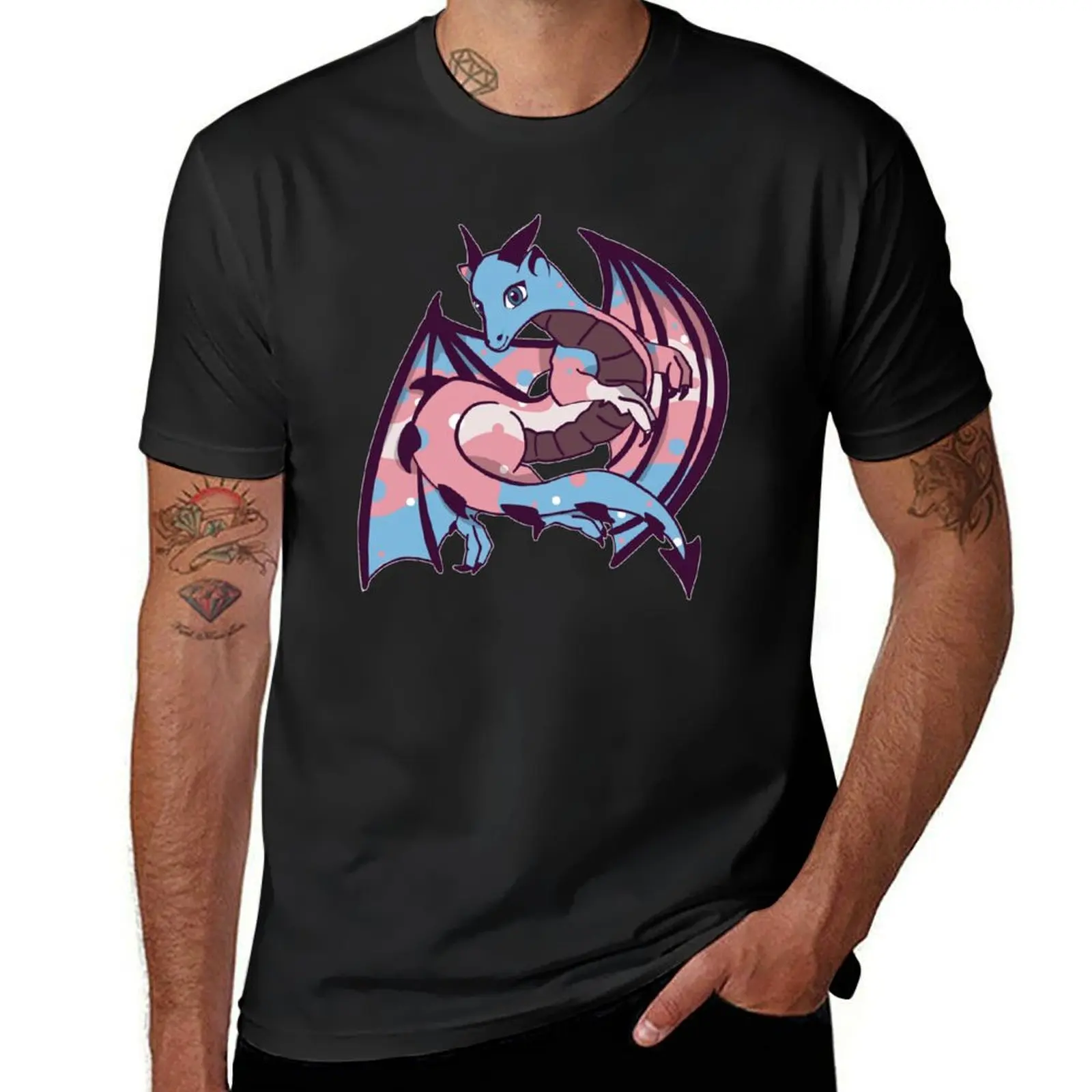 Trans flag dragon T-Shirt graphics cute tops shirts graphic tees plus size tops black t-shirts for men