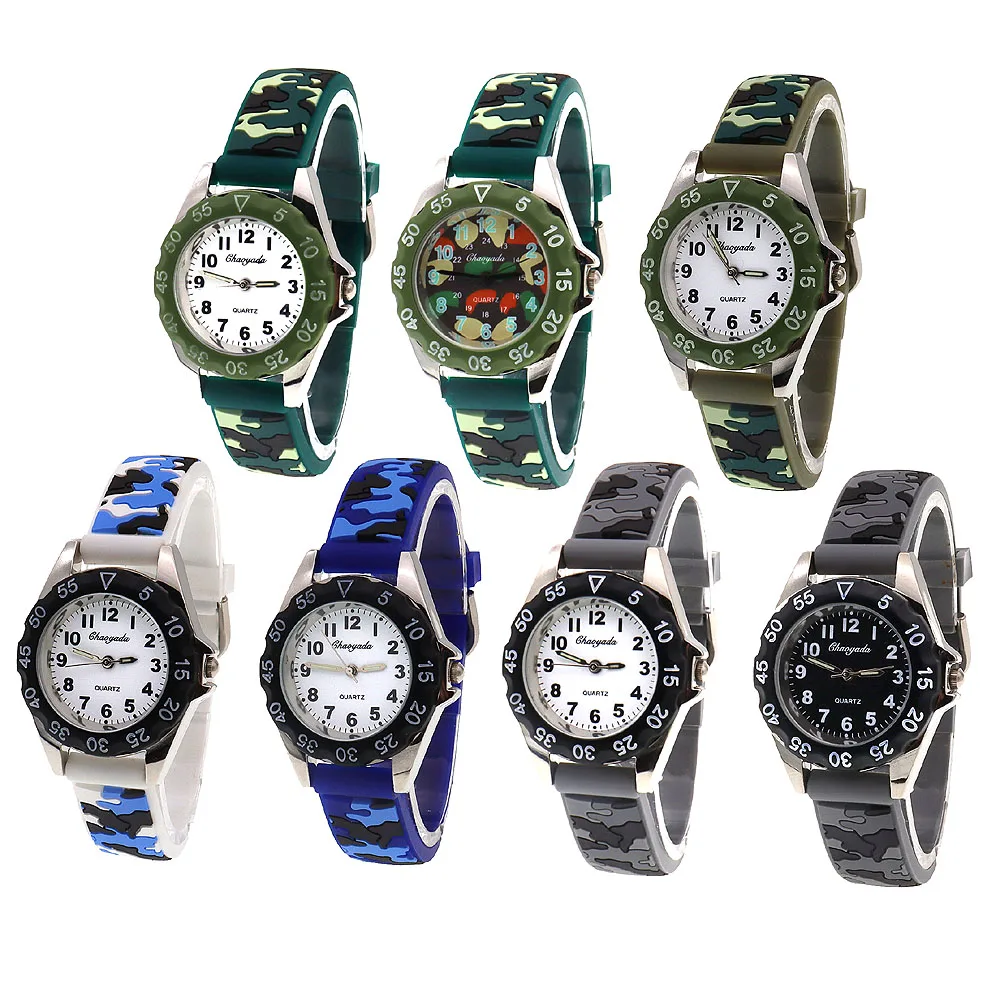 chaoyada Children Boys Girls Watch Silicone Military Camouflage Strap Quartz Wristwatch Kids Birthday Gifts Students Watches цена и фото