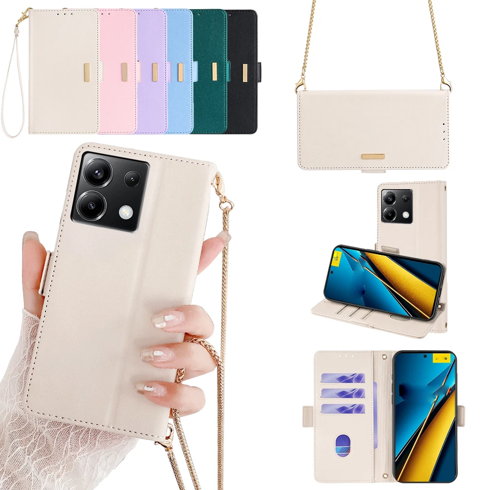 Luxury Leather Flip Wallet Card Cover with Magnet Buckle and Lanyard