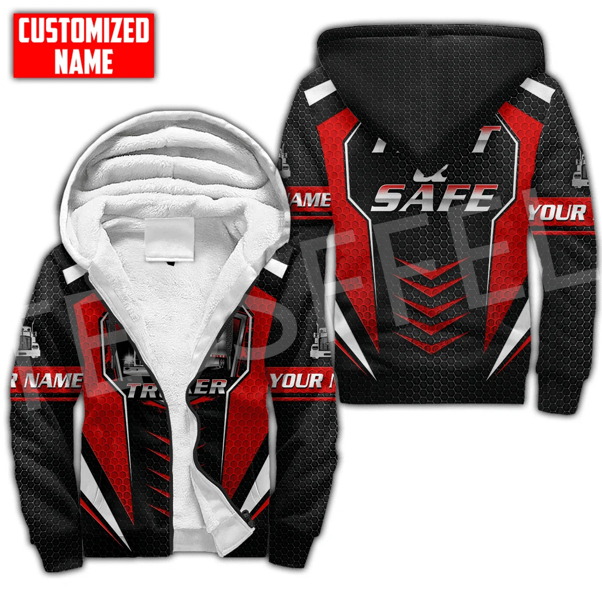 Custom Name Truck Operator Cosplay Trucker Driver Worker Tattoo Harajuku Autumn Winter Thicker Overcoat Fleece Hoodies Jacket X6