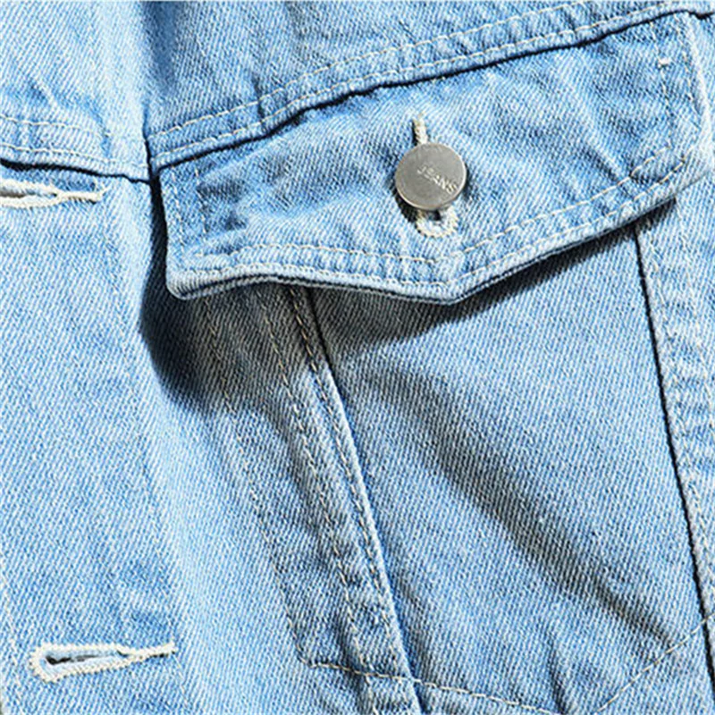 Denim Jacket Men Hooded Casual Men Jean Jackets Streetwear Solid Color Turn Down Collar Denim Coats Men Jacktes Hat Detachable 6