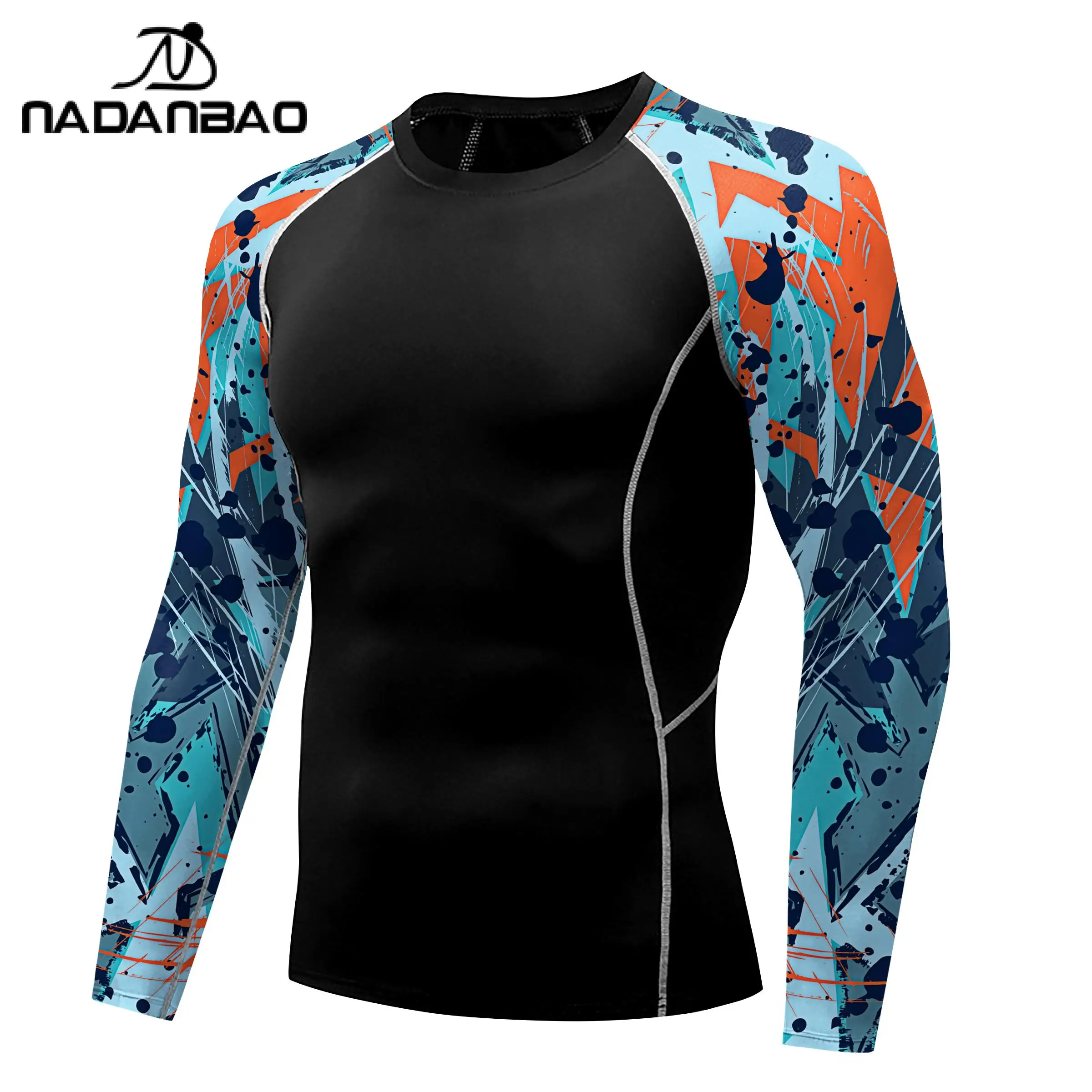NADANBAO Rash Guard Sublimation Printed Men Running Long Sleeve Surfing Swimwear Beach Wear Sun Strech Fitness Tees Tops
