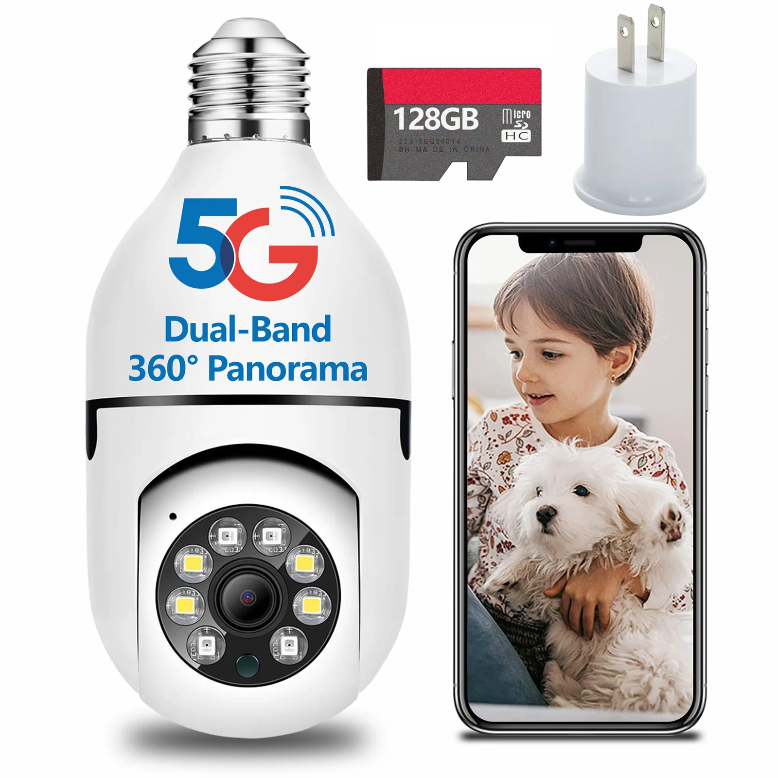 128G memory card Light Bulb Security Camera 2.4ghz&5ghz 360°Indoor/outdoor Lightbuble Security Cameras HD/Night Vision