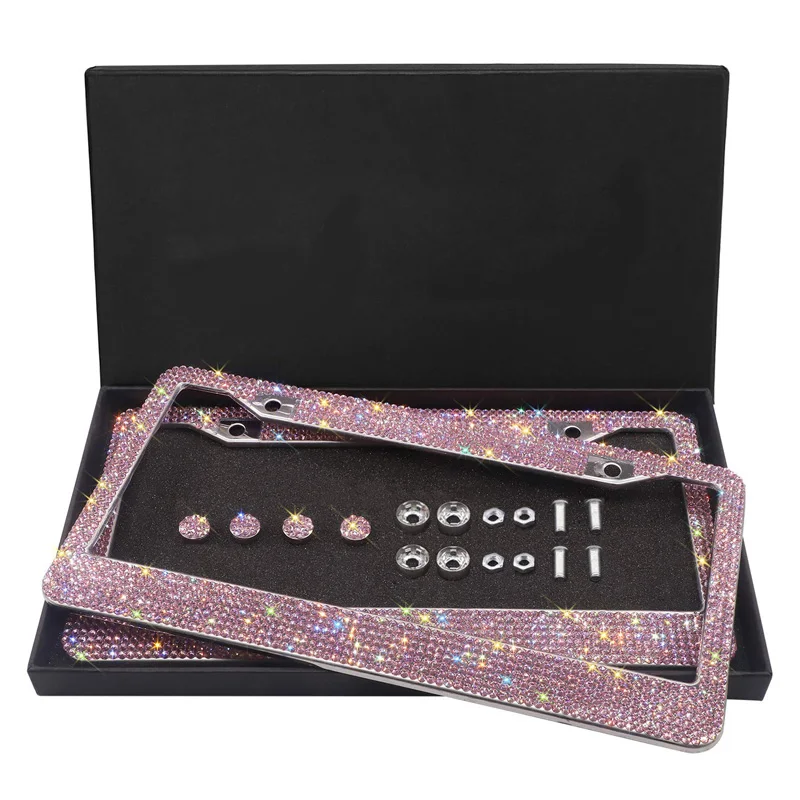 Luxury-Handcrafted-Bling-Rhinestone-Premium-Crystal-Car-License-Plate-Frame-2-Pack-with-Gift-Box-For-USA-Canada-Truck-3