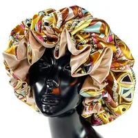 Women Satin Bonnet Cap Double Layer Silky Big Bonnet for Lady Printing Sleep Cap Head Wrap 1