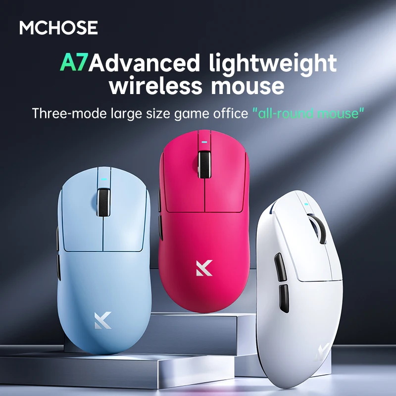 MCHOSE A7 Tri-Mode Wireless Bluetooth PAW3395 42Kdpi 2.4GHz Light weight Gaming Wireless Mouse For Laptop Office