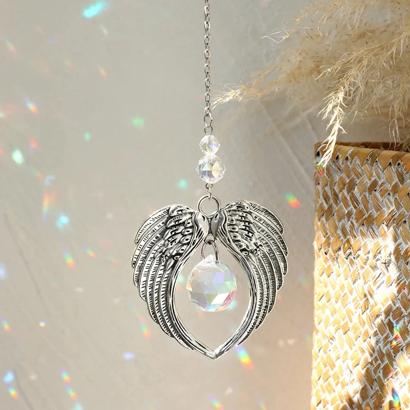 

Car Crystal Hanging Angel Suncatcher Ornament Angel Wing Crystal Sun Catcher Garden Decoration Glass Prisms Rainbow Window Decor