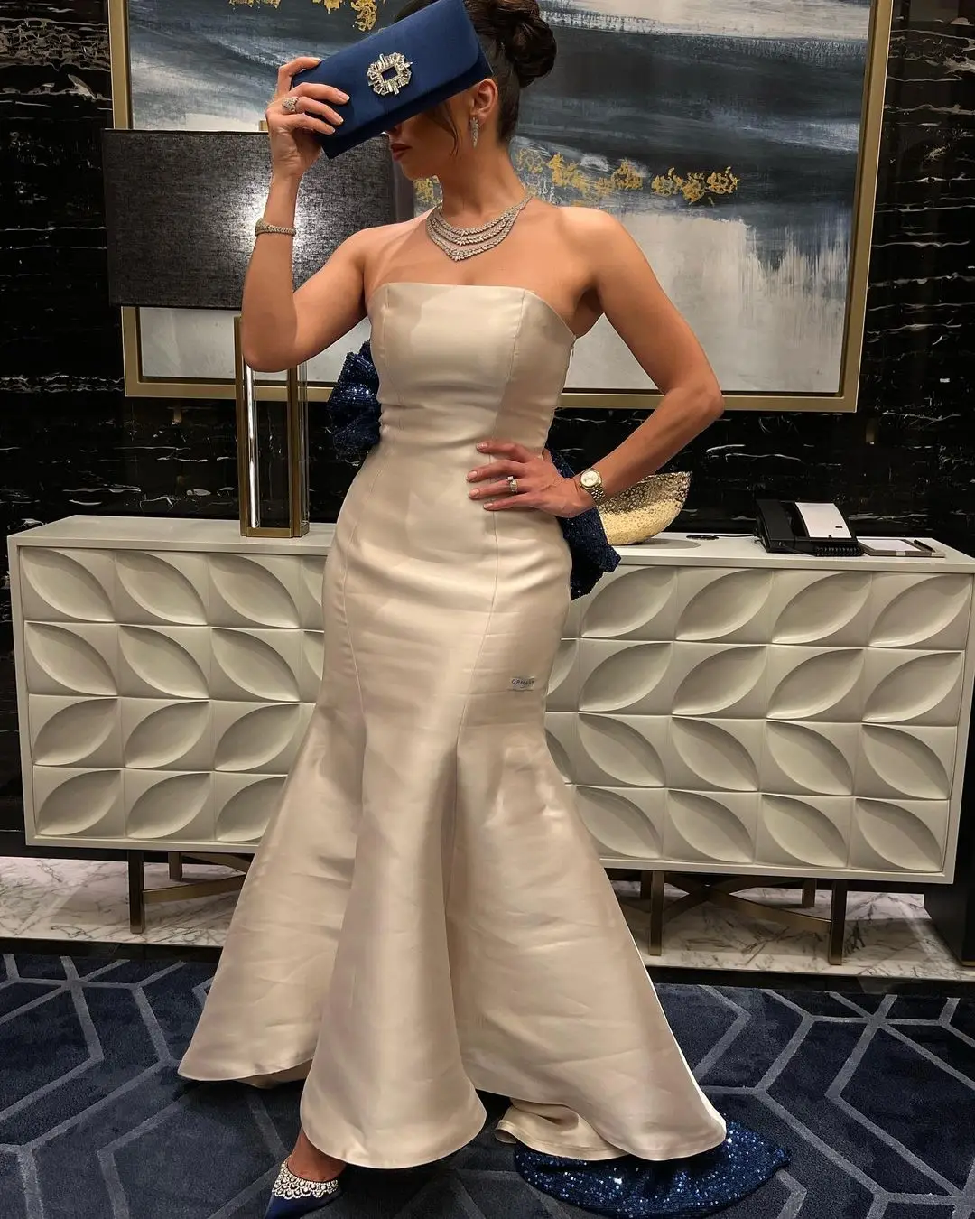 

VD Vestidos De Noche Strapless Mermaid Dresses Saudi Arabia Women Wear for Evening Party Shinny Big Bow Long Prom Dress