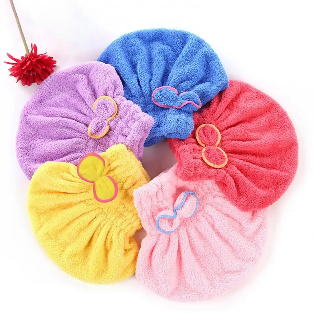 

Quick Hair Drying Caps Coral Velvet Bowknot Women Girl Princess Shower Cap Sleeping Hat Bathroom Bath Cap Elastic Head Towel