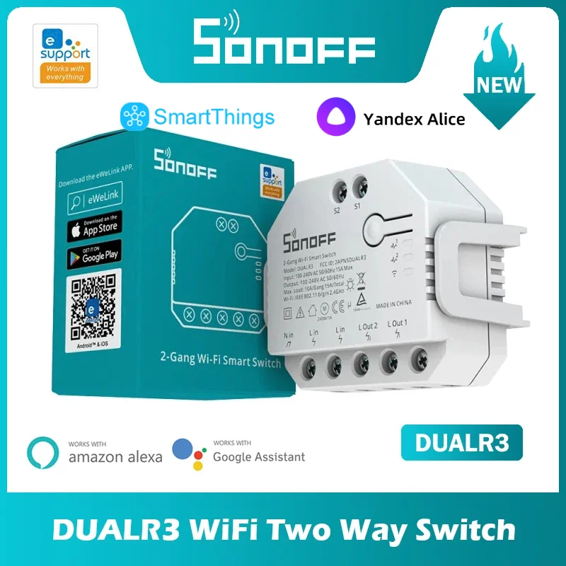 SONOFF DUAL R3 2 Gang Dual Relay Module DIY MINI Smart Switch Power Metering Smart Home via eWeLink Alexa Google Yandex Alice