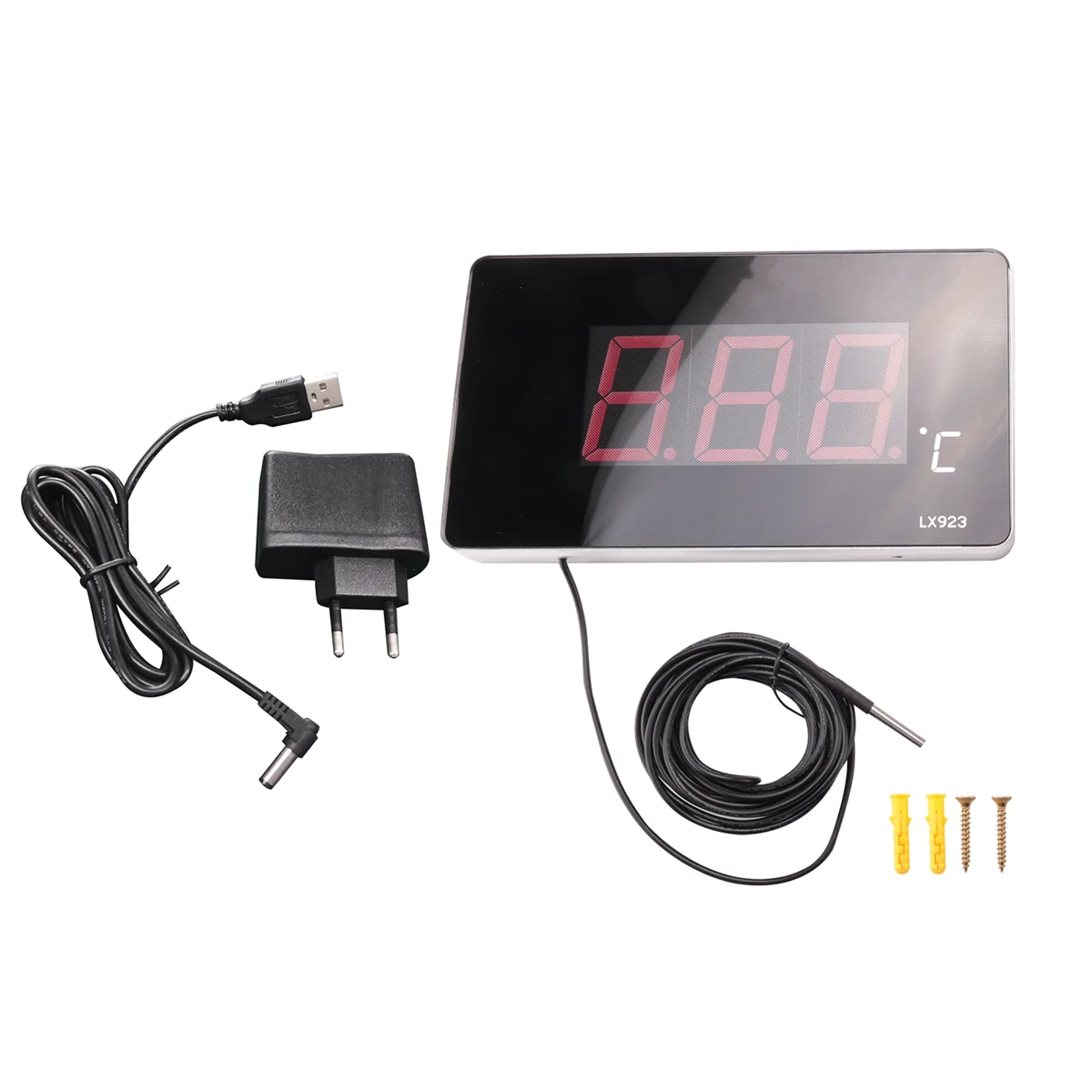 

Pool Thermometer with LED Display and Waterproof Probe Thermometer for Water Fish Tank Outdoor Temperature Meter EU Plug