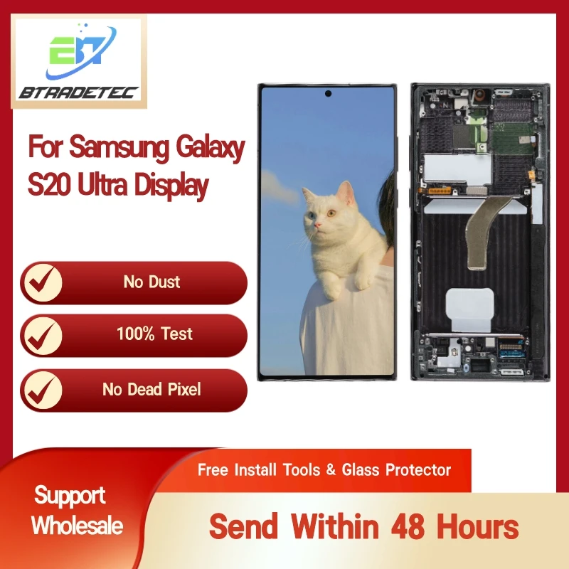 

Original Super AMOLED Screen For Samsung Galaxy S22 Ultra 5G S908B/DS S908N S908U Display LCD Screen S22U With Frame