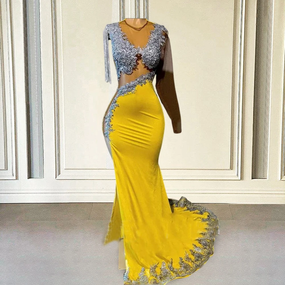 Prom Dresses 2022 Black Girls Mermaid Yellow Prom Dresses 2022 Black