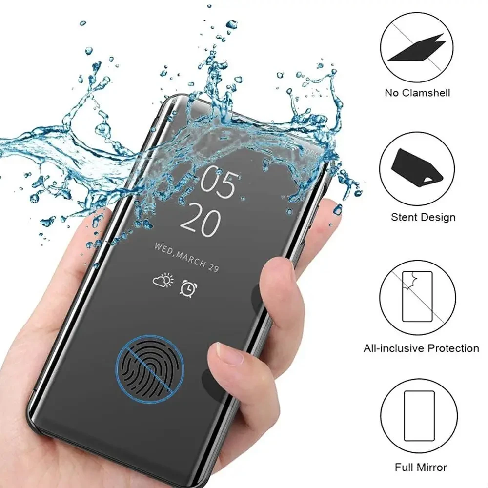 Elegant Leather Flip Kickstand Phone Case with Mirror Finish