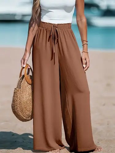 Women's Casual Wide Leg Pants - All Season Comfort Pockets Elastic Waist Loose Fit Solid Color Pants Suitable for Outdoor and Le - Image 7