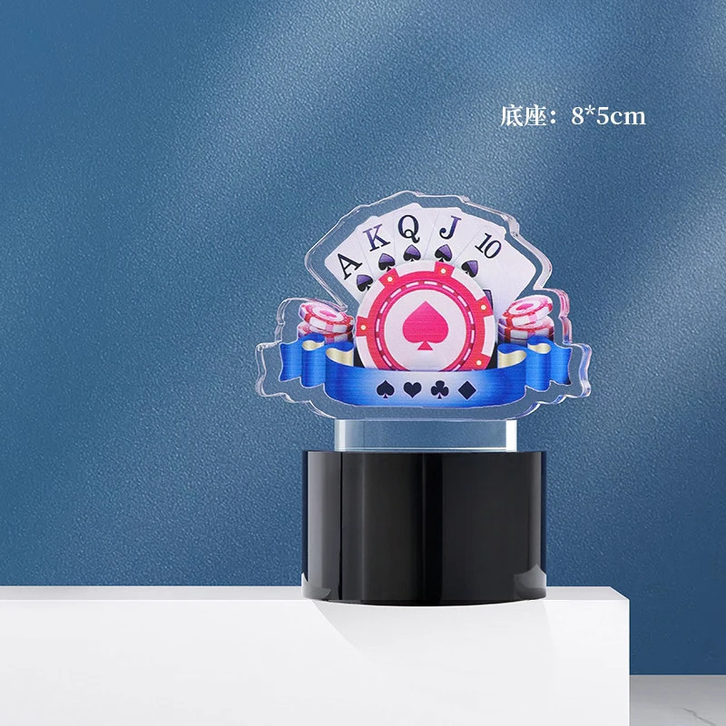 Customized Creative Poker Series Trophy, Competitions Reward Honors Souvenirs, Home Decor, Laser Sandblasting Crystal Medal, 1Pc