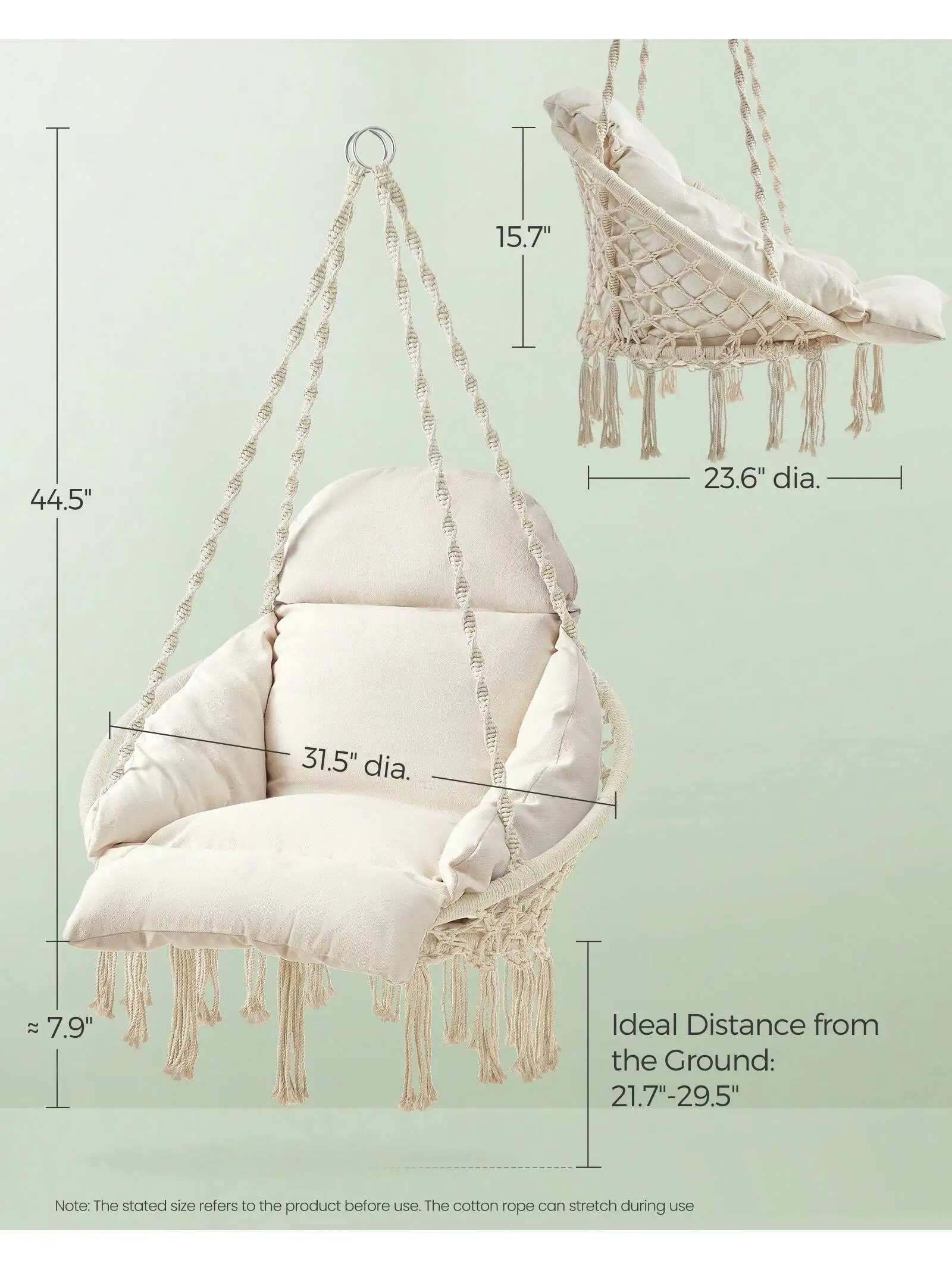 SONGMICS Hanging Chair, Hammock Chair with Large, Thick Cushion, Boho Swing Chair for Bedroom, Patio, Balcony, Garden 6