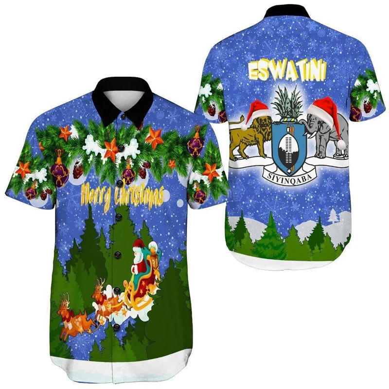 

Africa Eswatini Map Flag 3D Print Shirts For Men Clothes National Emblem Beach Shirts Patriotic Swaziland Blouses Tee Tops