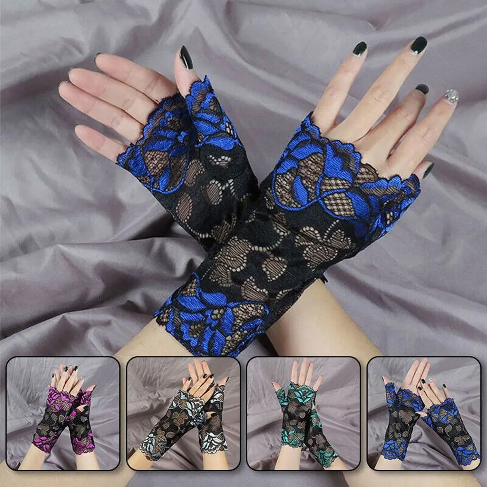 

Short Cycling Women Dance Half Finger Gloves Sunscreen Mittens Lace Gloves