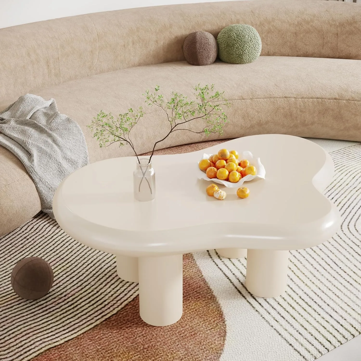 White Cloud Coffee Table, Cute End Modern Coffee Table, Cartoon Coffee Table, Cream White 6