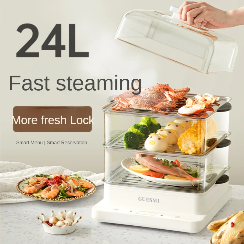 Large-capacity electric steamer household multi-functional three-layer   stainless steel breakfast machine