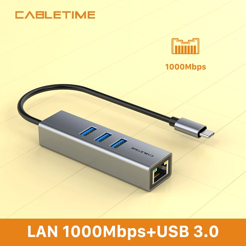 wifi and bluetooth card for pc Cabletime USB Hub Ethernet USB C RJ45 Lan Mạng Cho Mac IOS Android Usb Lan 1000Mbps dành Cho Laptop Hộp Mi N101 wifi adapter for desktop