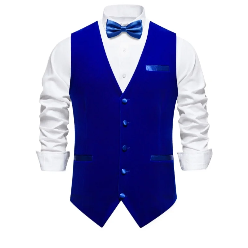 Gilet de costume en velours plat de style britannique haut de gamme bleu royal pour hommes