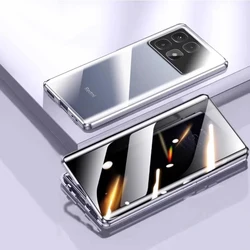Double-Sided Glass Phone Case with Metal Magnetic 360° Full Protection and Anti-Peeping Feature for XiaoMi Poco F6Pro (PURPLE)