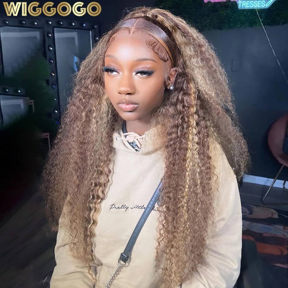 Wiggogo Highlight Wig Human Hair Deep Wave Frontal Wig 13X6 Hd Lace Frontal Wigs Glueless 13X4 Curly Lace Front Human Hair Wig