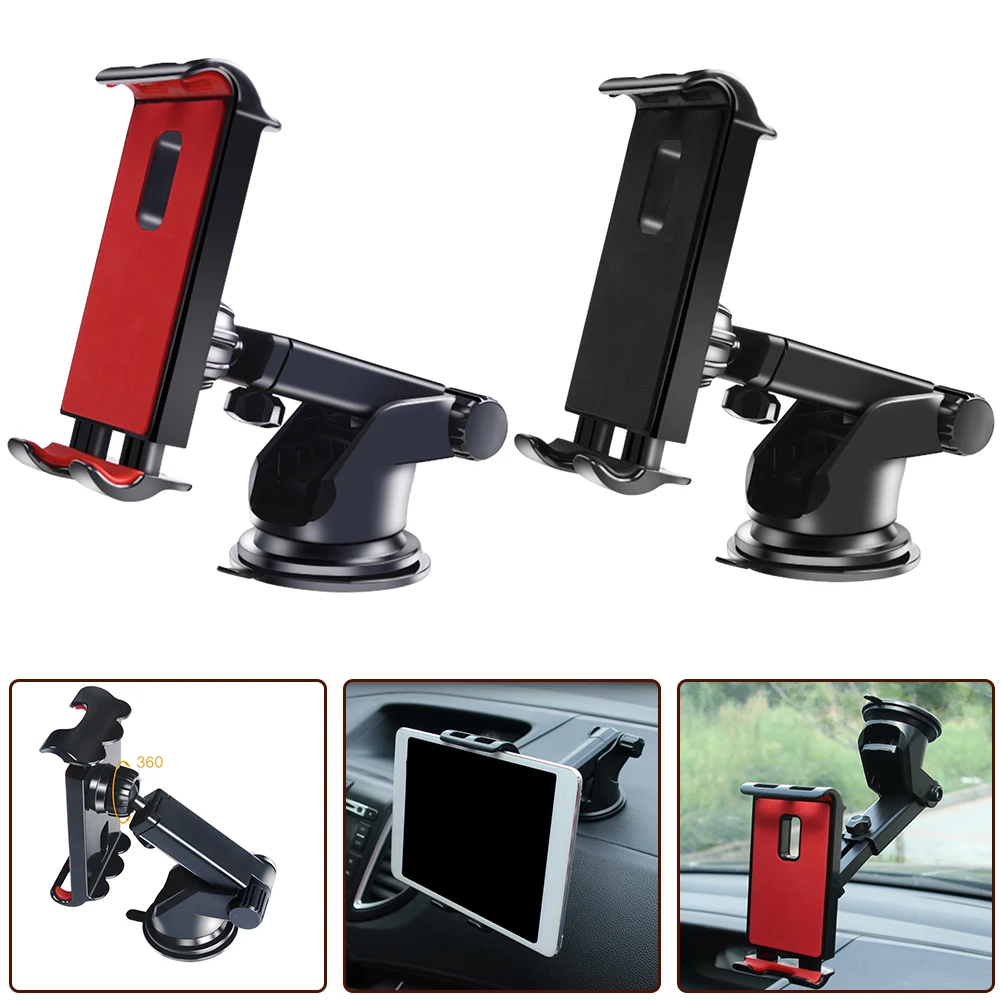 1x Universal Tablet Phone Holder Dashboard Mount 360-degree Rotation Sucker Stand Black/ Red Silicone Car Bracket For 12.5-20cm car tablet pc phone holder universal 2 in 1 rack 360 degree back seat headrest mount stand bracket for ipad tablet phone holder