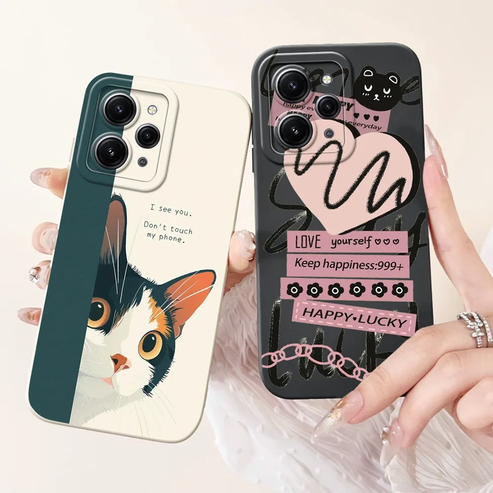 For Redmi 12 12C 4G Case Cover Cute Cat Aesthetic Women Silicone Shockproof Back Cover For Redmi 12C Phone Case Boy Girls