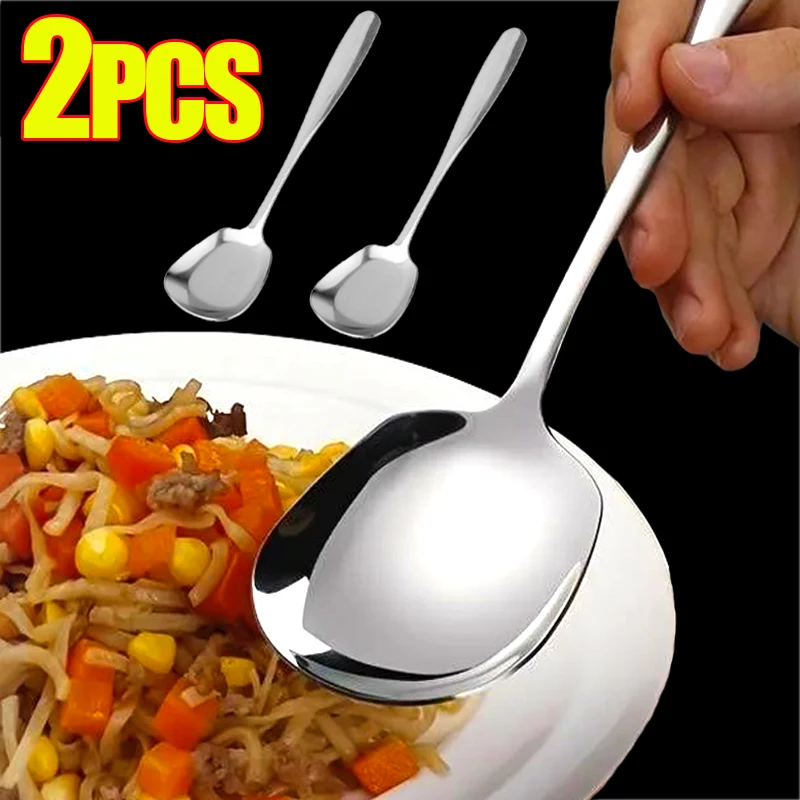 

1/2PCS Stainless Steel Spoons Thicken Long Handle Soup Scoop Hot Pot Round Head Spoon Kitchen Restaurant Cooking Tableware Tools