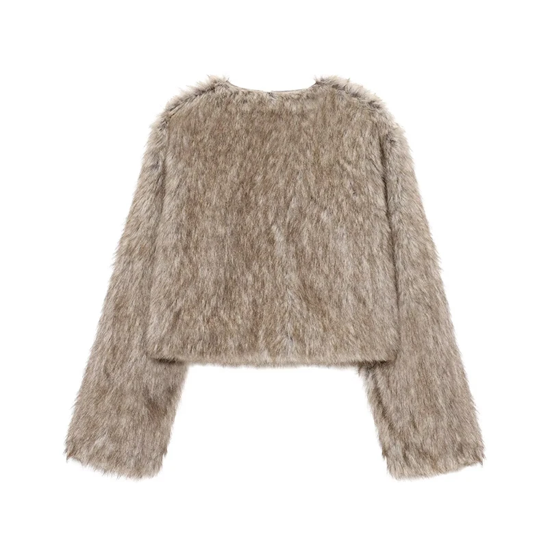 Women's Thick Warm Faux Fur Cropped Jacket Coat Long Sleeve Fluff Fur Winter Jackets For Women Elegant New Outerwear Chic Tops ﻿