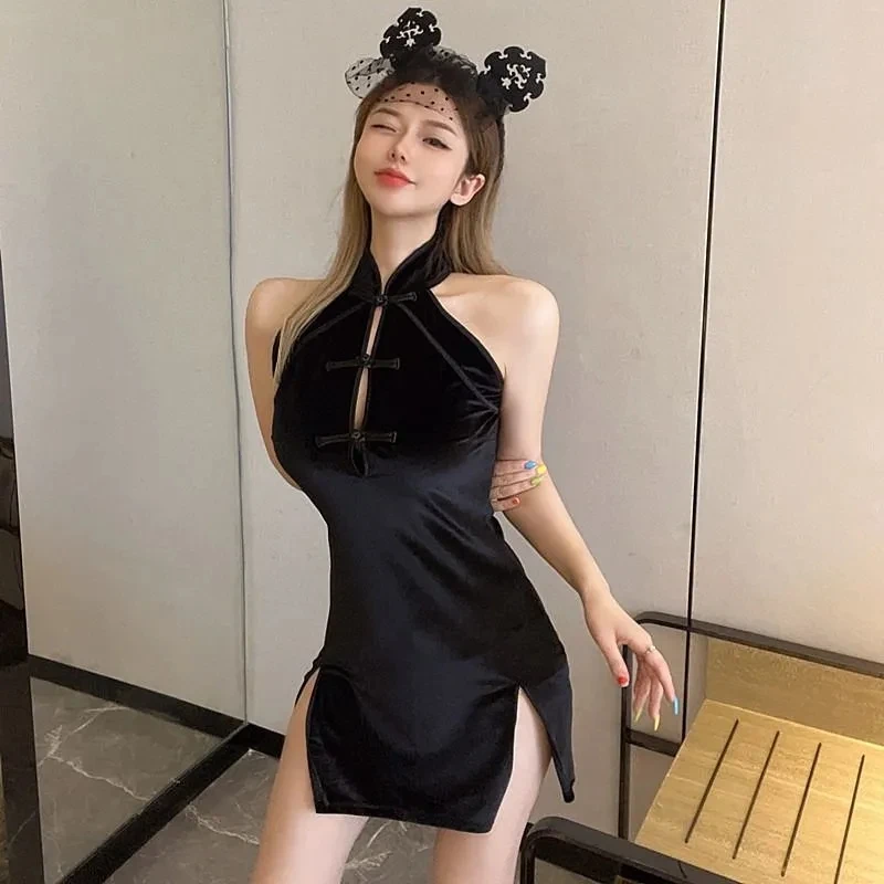 Chinese dress Vintage Chinese Traditional Qipao Cheongsam Sexy Mini Slim Split Chinese Dress Cosplay Costume Classic Mandarin Collar