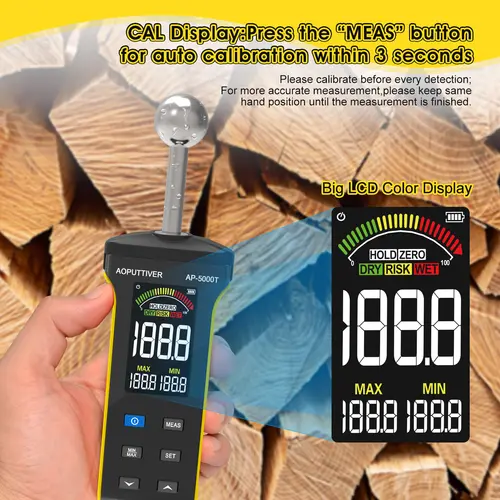 HoldPeak Digital Wood Moisture Meter for Walls Wood Masonry Concrete Color LCD Display Moisture Tester with Alarm Function - Image 3
