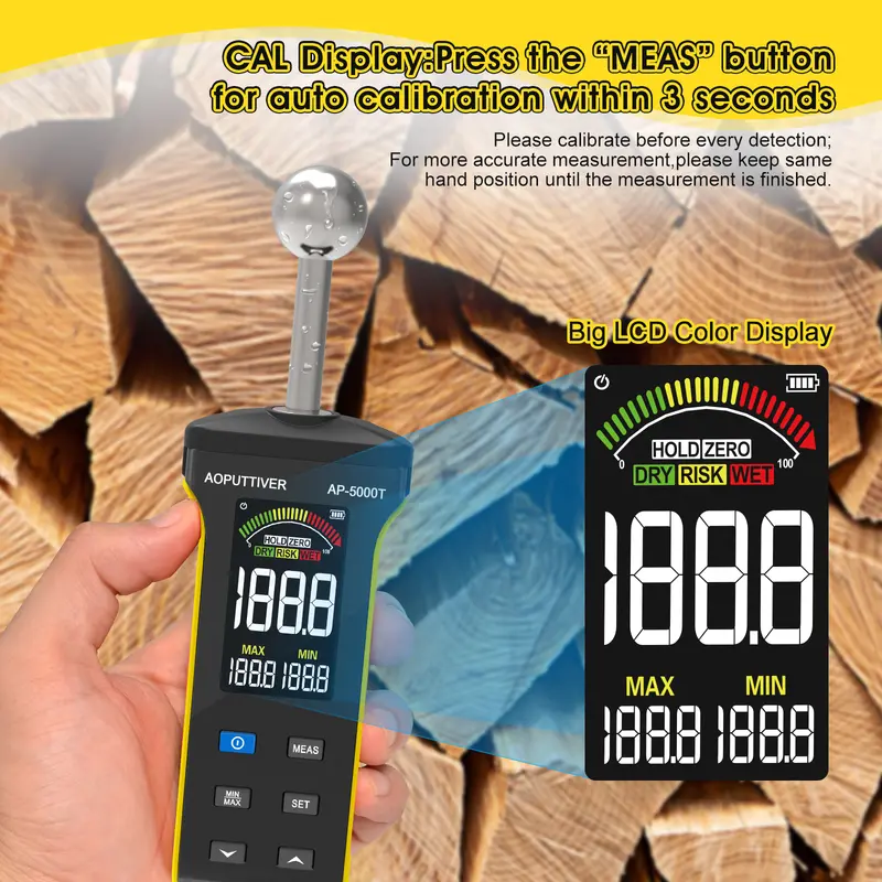HoldPeak Digital Wood Moisture Meter for Walls Wood Masonry Concrete Color LCD Display Moisture Tester with Alarm Function - Image 3