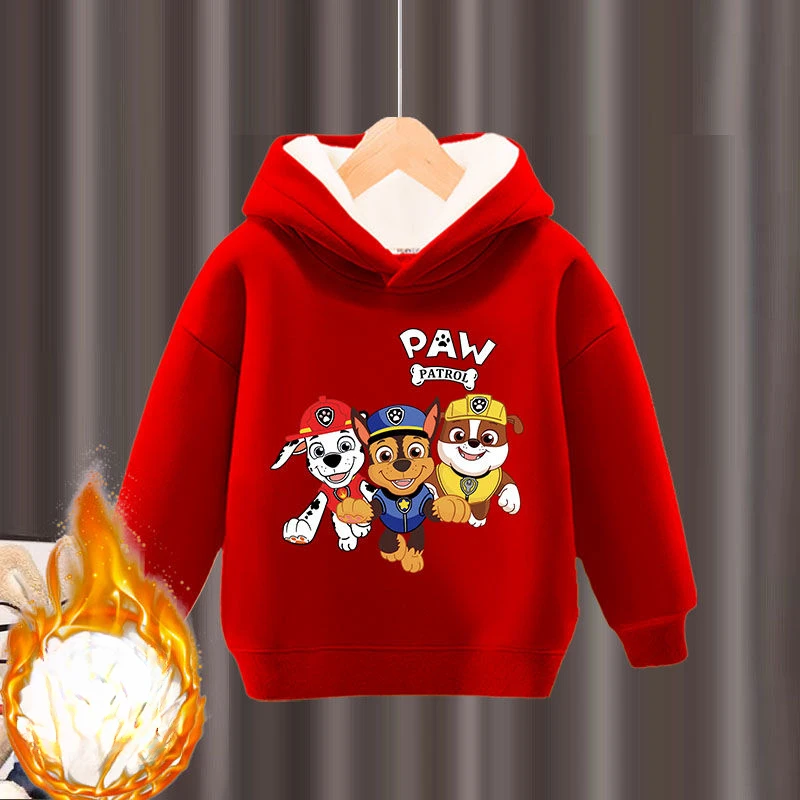 PAW Patrol Autumn Winter Plus Cashmere Warm Children's Clothing Sets Boys Hooed Sweatshirt and Sweatpant 2pcs Set Kids Tracksuit