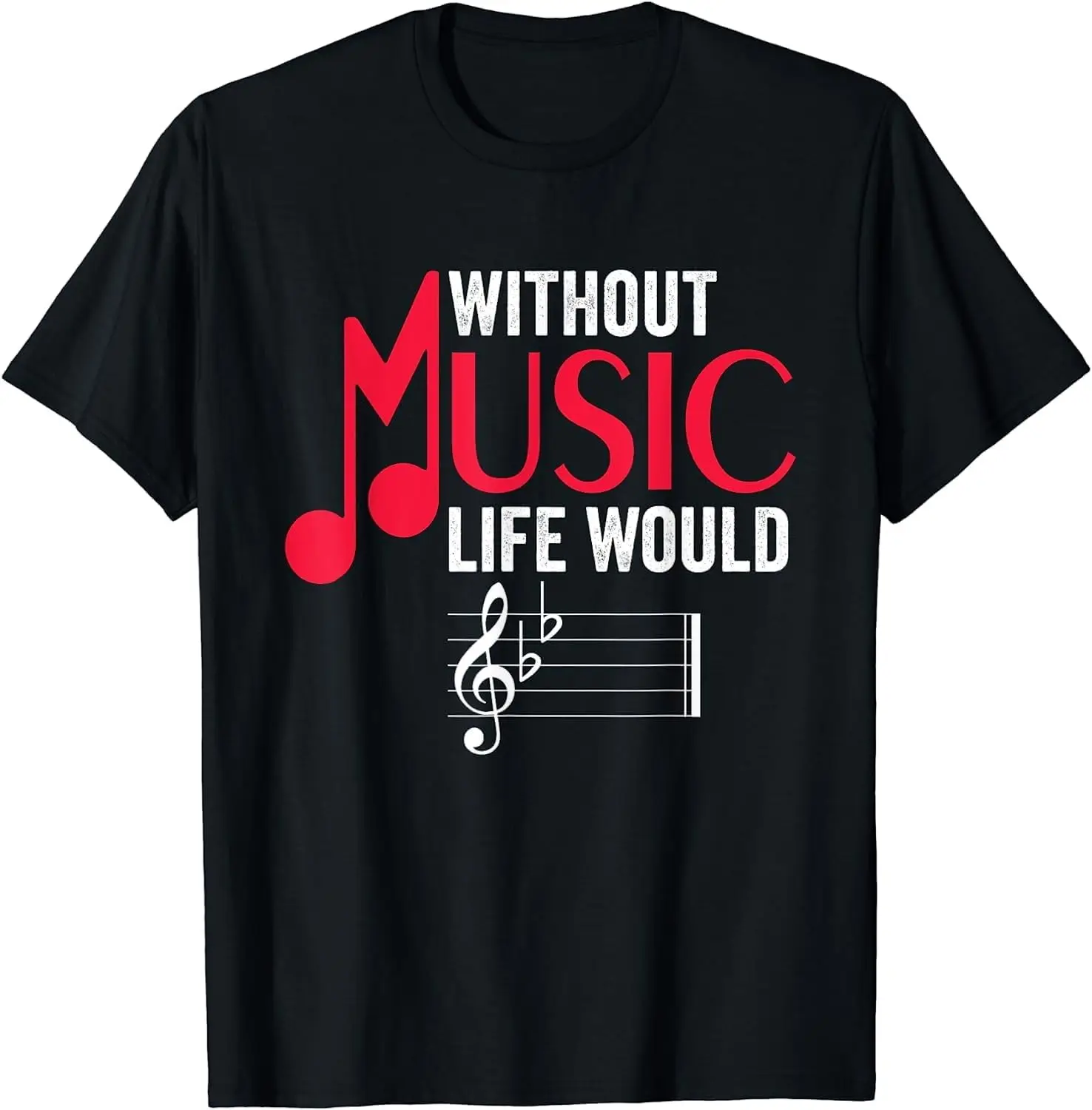 

Without Music Life Would Women's Crew Neck Casual Short Sleeve Vintage Summer Graphic T-Shirt