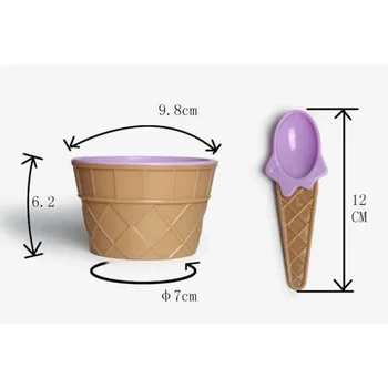 Double Layer Ice Cream Bowl Set Plastic Cup Creative Mixing Bowl Ice Cream Cone Shape DIY Ice Cream Tools Icecream Bowl Spoon 2