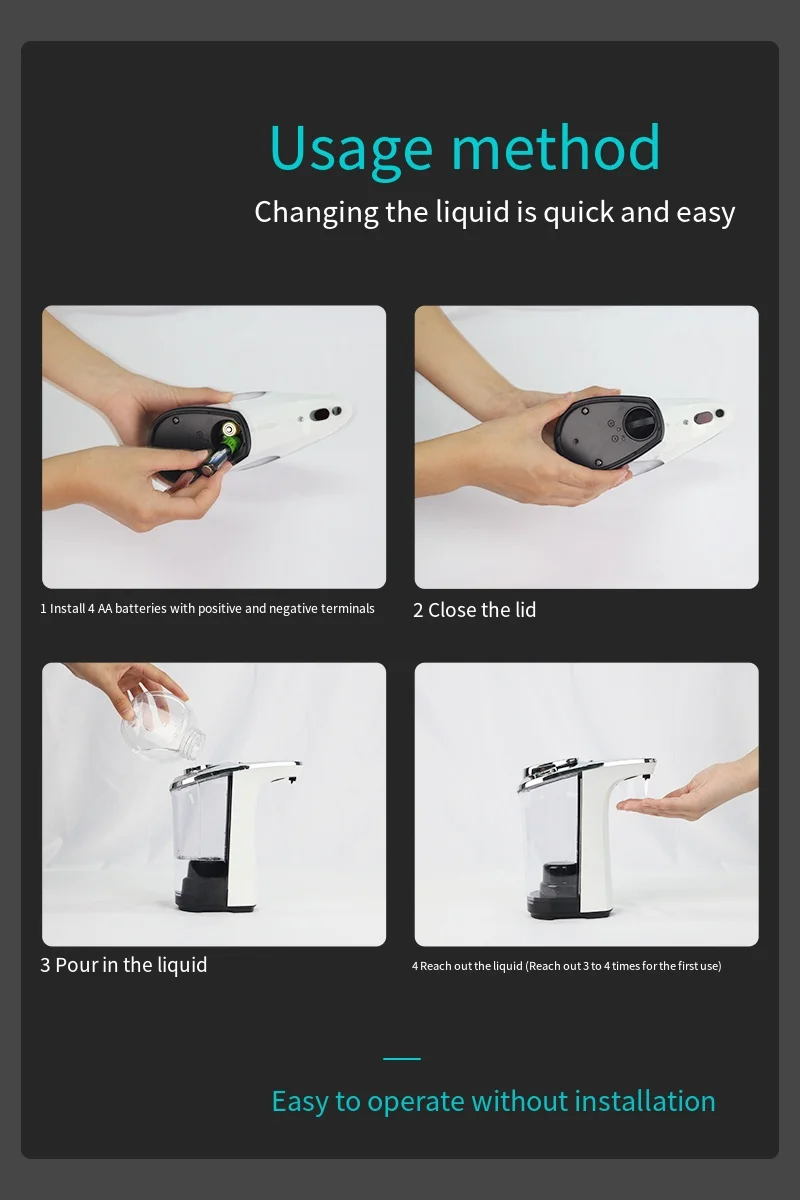 480ML Automatic Soap Dispenser For Kitchen Bathroom 5-Speed Adjustable Dish Soap Dispenser High-Capacity