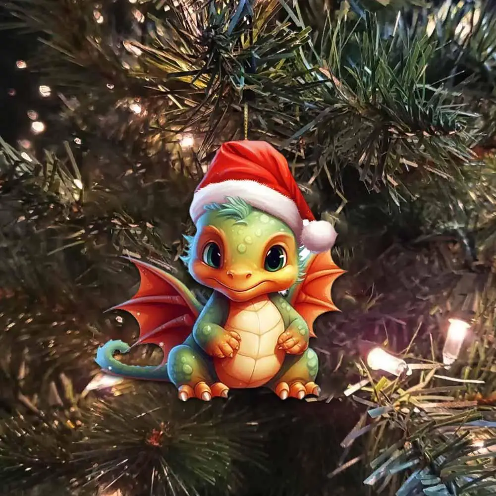 

2D Christmas Acrylic Dragon Baby Egg Ornament Cartoon Dinosaur Hanging Christmas Tree Pendant Ornament For Home Office Decor