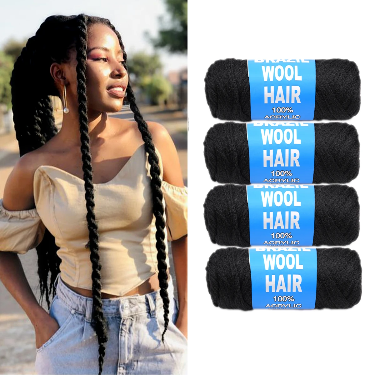 70g/Pc Brazilian Wool Hair Low Temprature Flame Retardant Synthetic Fiber for Wig Materials Dirty Braids For Women 2