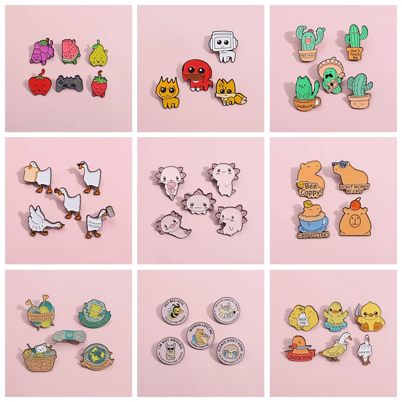 4-6Pcs/Set Animal Brooch For Women Men Cactus Salamander Capybara Enamel Pins Bag Lapel Cute Metal Badges Jewelry Gift Wholesale