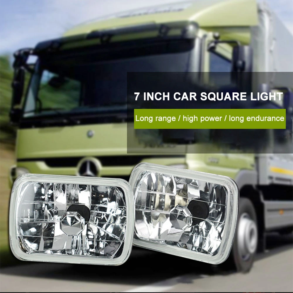 1 Pair 7" Inch 7x5 Car Square Headlight 6052 Square Glass Clear Lens