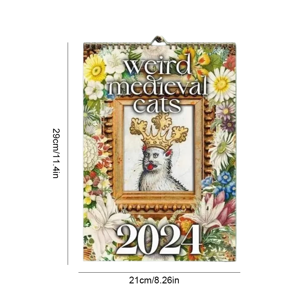 2024 이상한 중세 고양이 달력 고양이 벽걸이 달력 미적 감각의 12개월 벽걸이 달력 실용적인 11.4x8.2인치 고양이 애호가를 위한 제품