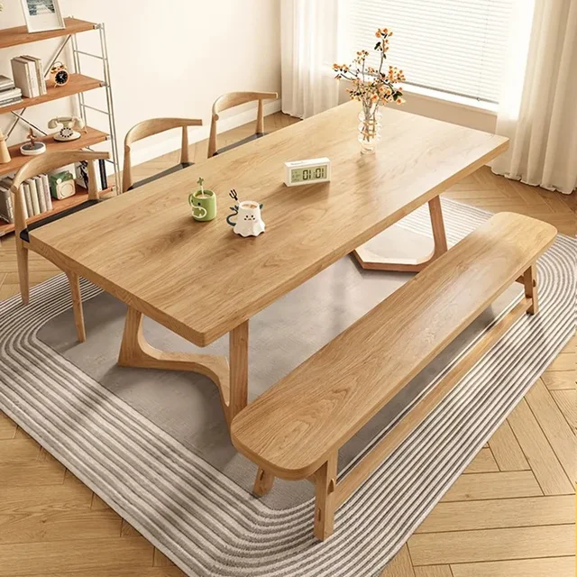 Dining Table Full Of Solid Wood Logs For Eating, Thickened Household Simple Modern Rectangular Table And Chair Combination 3