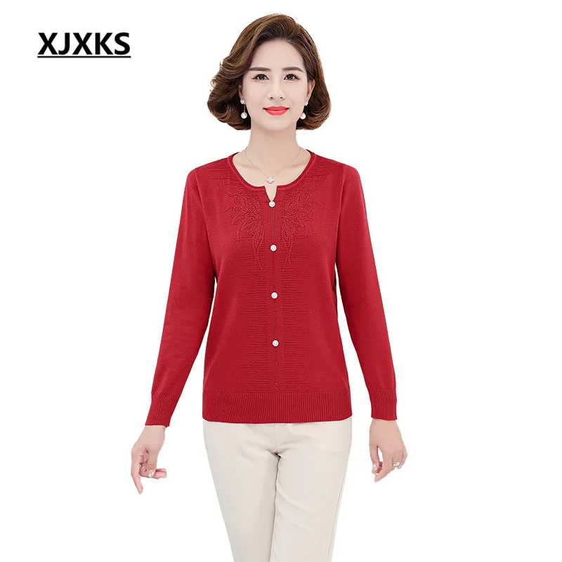 

XJXKS Round Neck Long Sleeve Exquisite Diamond Pullover Sueters De Mujer 2022 Autumn Winter Latest Plus Size Women Wool Sweater