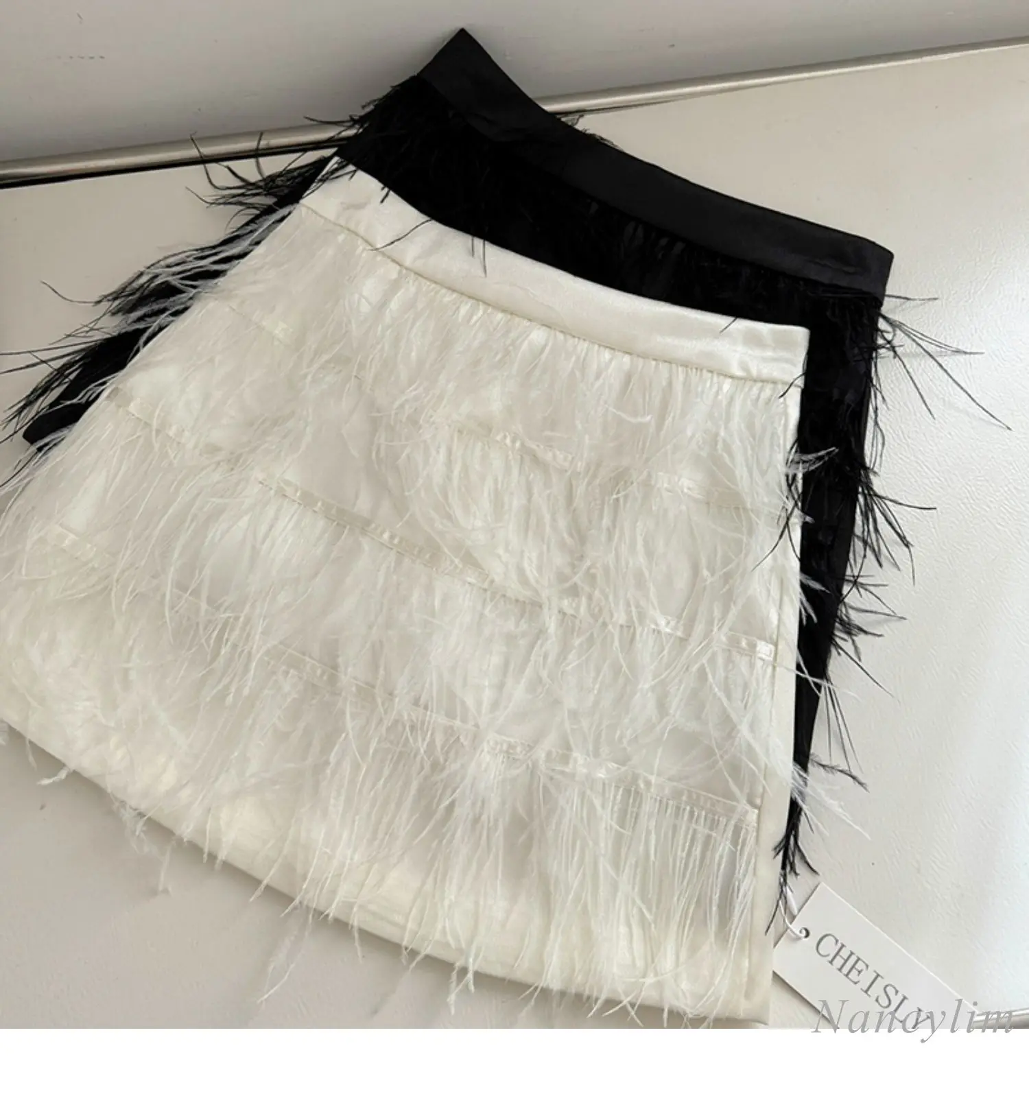 

2023 Spring Summer New Design Sense Niche High Waist Feather Tassel Skirt for Women