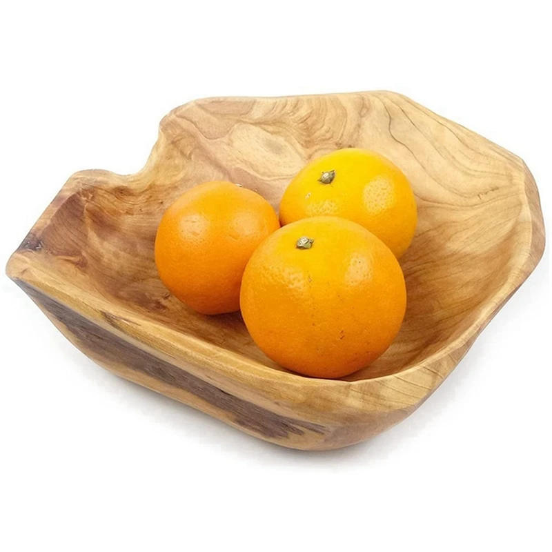 2X Wooden Fruit Salad Serving Bowl Hand-Carved Root Bowls Creative Living Room Real Wood Candy Bowl 15-19Cm